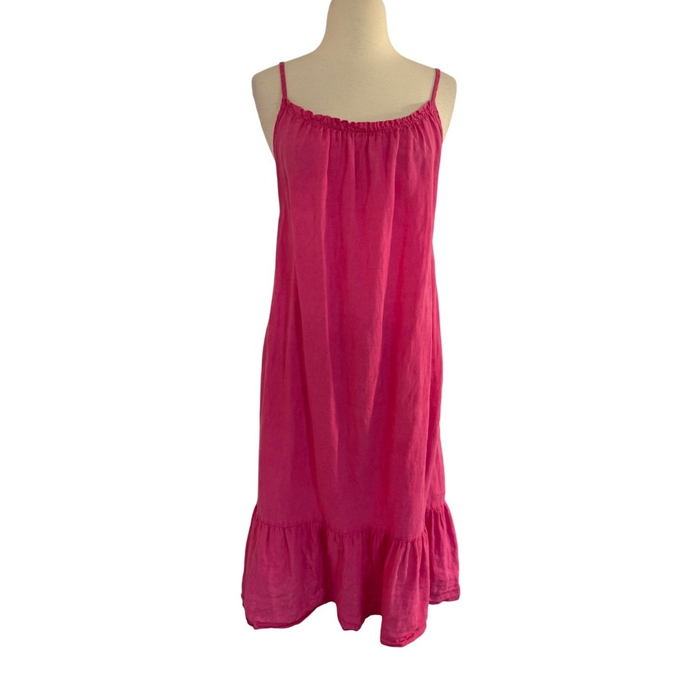 Stella Martini Hot Pink Linen Ruffle Hem Sundress Sleeveless‎ Spaghetti Strap M